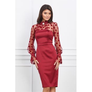 Rochie MBG bordo cu buline catifelate la reducere