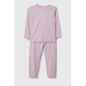 United Colors of Benetton pijamale de bumbac pentru copii culoarea roz, cu imprimeu ieftine