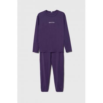 United Colors of Benetton pijamale de bumbac pentru copii culoarea violet, cu imprimeu ieftine