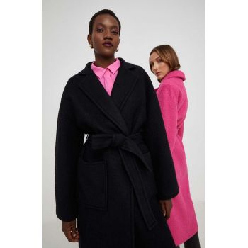 Answear Lab palton de lana culoarea negru, de tranzitie, desfacut ieftin