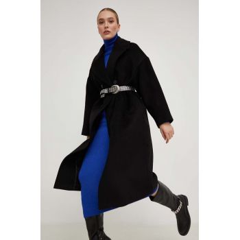 Answear Lab palton de lana culoarea negru, de tranzitie, oversize