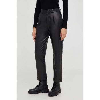 Answear Lab pantaloni de piele X limited collection NO SHAME femei, culoarea negru, drept, high waist