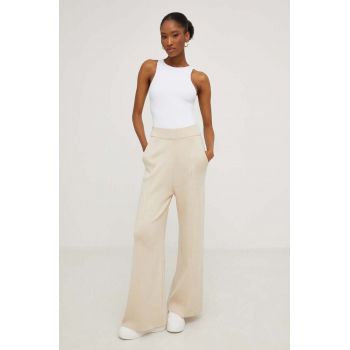 Answear Lab pantaloni femei, culoarea bej, drept, high waist