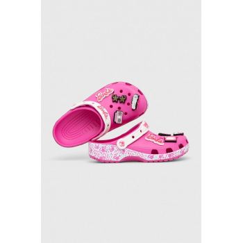 Crocs papuci Barbie Classic Clog femei, culoarea roz, 206340