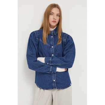 Karl Lagerfeld Jeans camasa jeans femei, culoarea albastru marin, cu guler clasic, regular ieftina