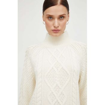 Marc O'Polo pulover de lana femei, culoarea bej, călduros, cu guler de firma original