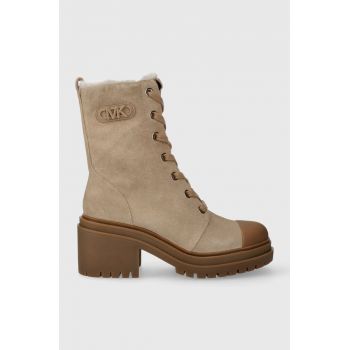 MICHAEL Michael Kors cizme din piele intoarsa Hanley femei, culoarea bej, cu toc drept, izolare usoara, 40F3HYME5S