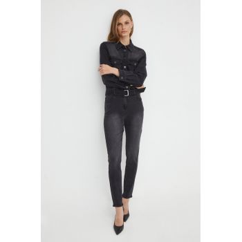 Morgan salopeta jeans culoarea gri, cu guler