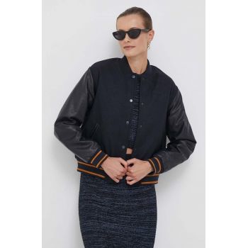 Pepe Jeans jacheta bomber din amestec de lana NELLA culoarea albastru marin, de tranzitie