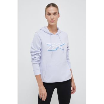 Reebok bluza femei, culoarea violet, cu glugă, cu imprimeu