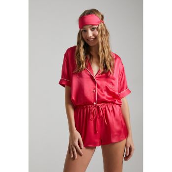 Camasa scurta de pijama cu aspect satinat