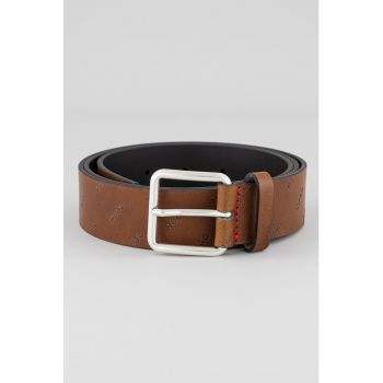 Curea de piele cu model monograma Graf