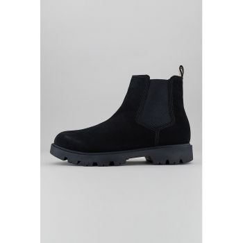 Ghete Chelsea de piele intoarsa cu segmente din material texil