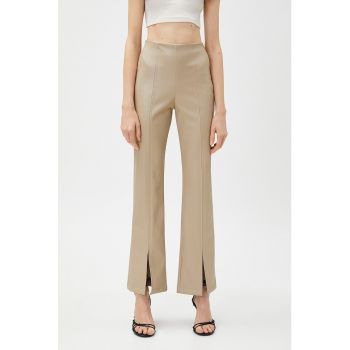 Pantaloni cu talie inalta si slit frontal