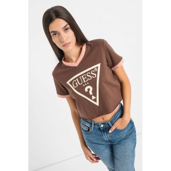 Tricou crop de bumbac cu model logo