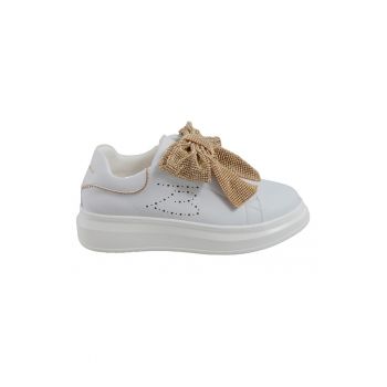 Pantofi sport din piele cu talpa wedge si detaliu cu funda