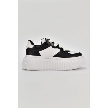 Pantofi sport wedge de piele cu detalii perforate