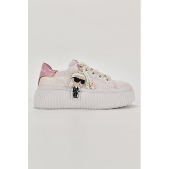 Pantofi sport wedge de piele cu sireturi contrastante