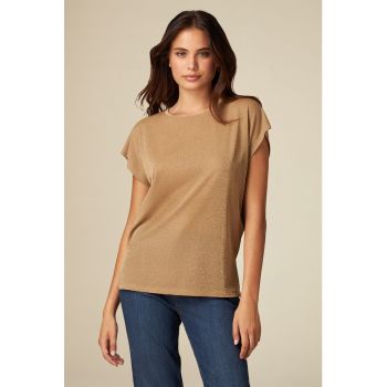 Tricou cu decolteu rotund si aspect stralucitor