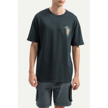 Tricou unisex cu imprimeu si maneci cazute