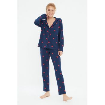 Pijama lunga cu imprimeu cu inimi
