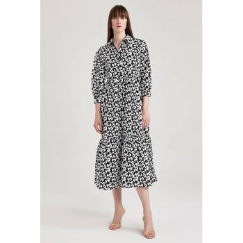 Rochie midi cu imprimeu si croiala in A