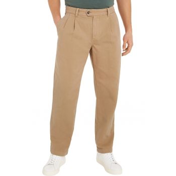 Pantaloni din amestec de bumbac organic cu talie medie si pliuri