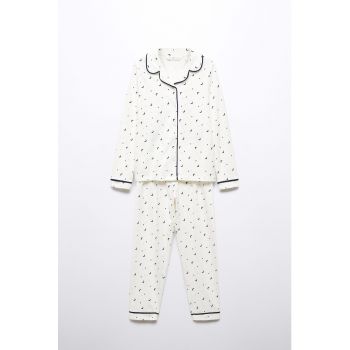 Pijama de bumbac cu revere decupate Luna