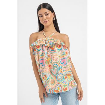 Top halter cu imprimeu