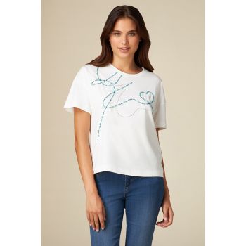 Tricou din amestec de bumbac cu aplicatii cu strasuri