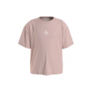 Tricou din bumbac organic cu decolteu la baza gatului si logo