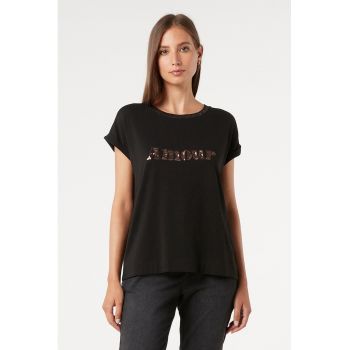 Tricou din amestec de modal decorat cu paiete