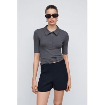Tricou polo cu aspect striat Grena