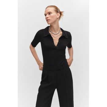 Tricou polo cu aspect striat Grena