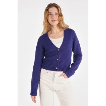 Cardigan crop cu decolteu in V