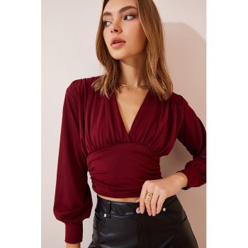 Bluza crop cu decolteu in V