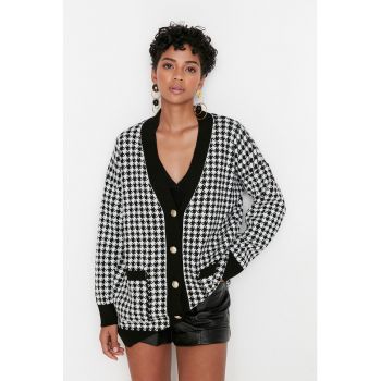 Cardigan supradimensionat cu model houndstooth