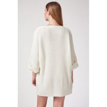 Cardigan tricotat gros cu buzunare aplicate