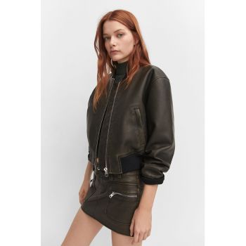 Jacheta bomber din piele ecologica cu buzunare oblice Fantasia