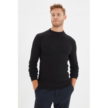 Pulover slim fit cu aspect striat