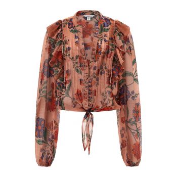 Bluza cu imprimeu floral si garnituri cu volane