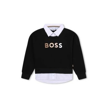 BOSS - Bluza sport cu imprimeu logo si guler si terminatie contrastante