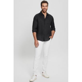Camasa slim fit din in cu buzunar pe piept