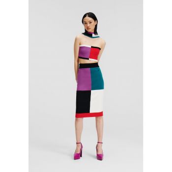 Fusta din tricot cu model colorblock