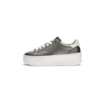 Pantofi sport wedge de piele cu garnitura de piele ecologica