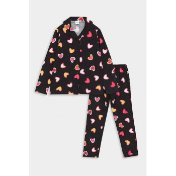 Pijama cu imprimeu grafic si pantaloni lungi