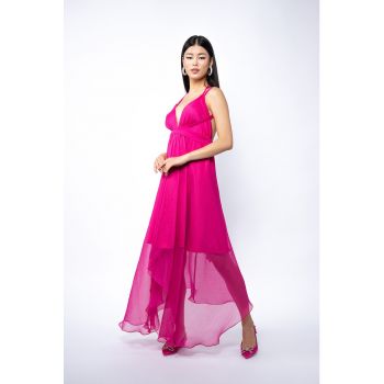 Rochie asimetrica de matase cu decolteu adanc pe partea din spate