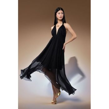 Rochie asimetrica de matase cu decolteu adanc pe partea din spate
