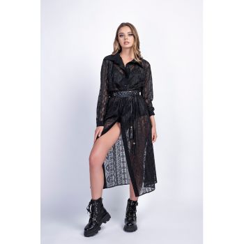 Rochie-camasa de matase cu aspect brodat