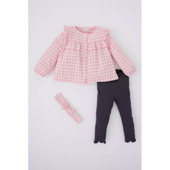 Set de bluza in carouri - colanti striati si bentita - 3 piese